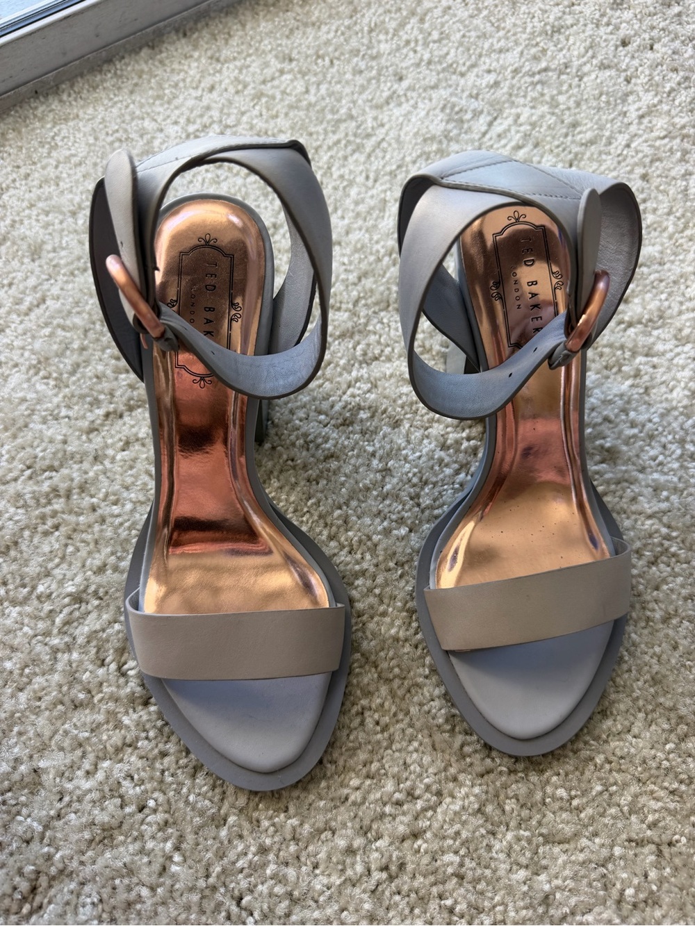 Ted Baker Light Gray Leather Ankle-Strap Heels
